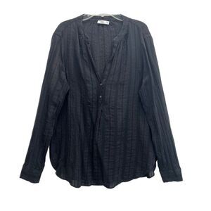 Vince Black Semi-Sheer Textured Pullover Henley Top size 8 Blouse Grunge